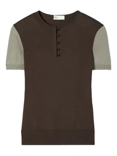 TORY BURCH BUTTON WOOL HENLEY T-SHIRT