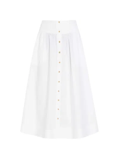 Tory Burch Romy Stretch Cotton-poplin Midi Skirt In White