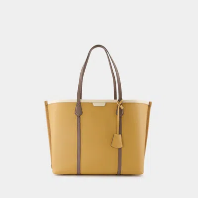 TORY BURCH PERRY COLOR-BLOCK SHOPPER BAG - TORY BURCH - LEATHER - BROWN