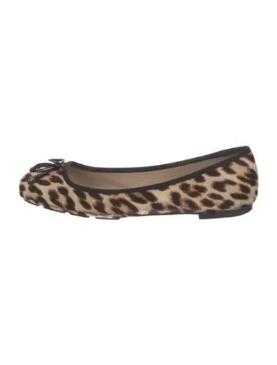Pre-owned Tory Burch Calf Hair Animal Print Ballet Flats In Brown