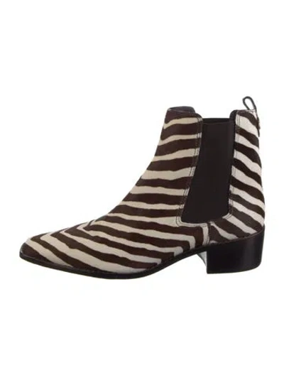 Pre-owned Tory Burch Calf Hair Animal Print Chelsea Boots In Brown