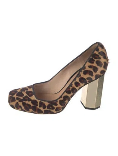 Pre-owned Tory Burch Calf Hair Animal Print Pumps In Neutrals