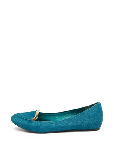 Pre-owned Tory Burch Calf Hair Ballet Flats In Blue