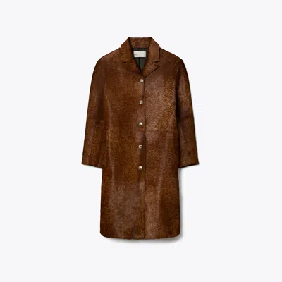 Tory Burch Calf Hair Coat In Brown