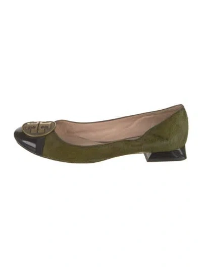 Pre-owned Tory Burch Calf Hair Colorblock Pattern Ballet Flats In Green