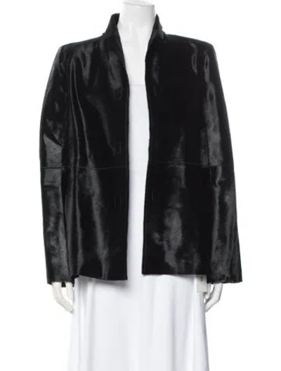 Pre-owned Tory Burch Calf Hair Faux Fur Jacket In Black