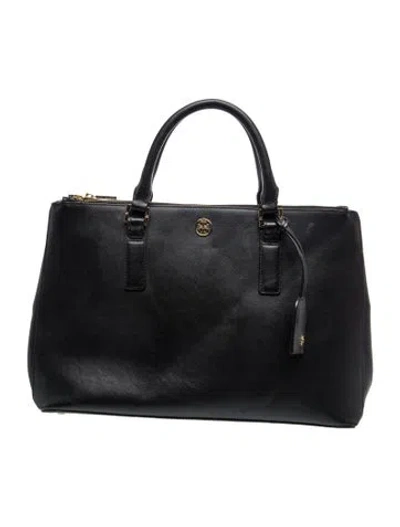 Pre-owned Tory Burch Calf Leather Top Handle Bag In Black