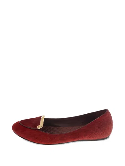 Pre-owned Tory Burch Calf-hair Ballet Flats In Red