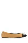 TORY BURCH CAMEL NAPPA LEATHER CLAIRE BALLERINAS