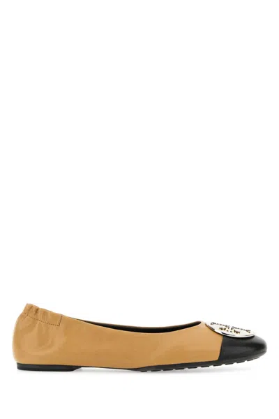 TORY BURCH CAMEL NAPPA LEATHER CLAIRE BALLERINAS