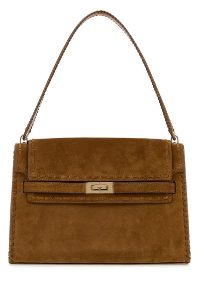 Tory Burch Camel Suede Large Lee Radziwill Shoulder Bag In Brown