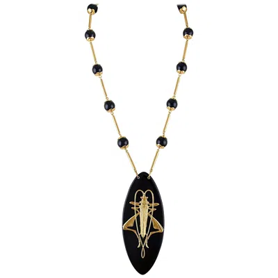 Pre-owned Tory Burch Camille Grasshopper Black Resin Pendant Necklace