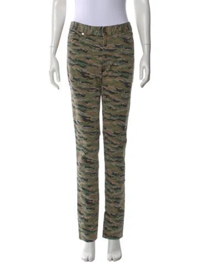 Pre-owned Tory Burch Camouflage Print Straight Leg Pants In Green
