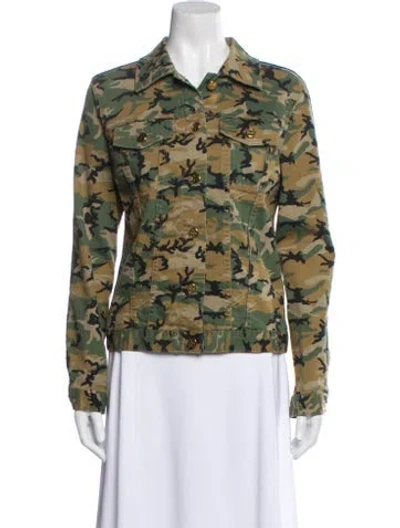 Pre-owned Tory Burch Camouflage Print Utility Jacket In Green