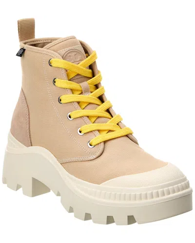 Tory Burch Camp Canvas & Suede Sneaker Boot In Brown