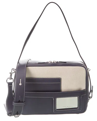 Tory Burch Canvas & Leather Camera Bag In Blue