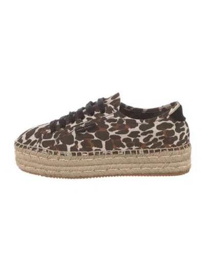 Pre-owned Tory Burch Canvas Animal Print Espadrille Sneakers In Neutrals