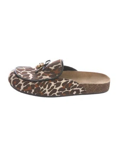 Pre-owned Tory Burch Canvas Animal Print Mules In White
