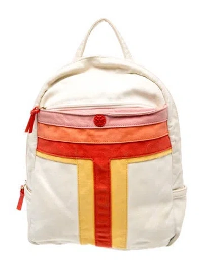 Pre-owned Tory Burch Canvas Backpack In White