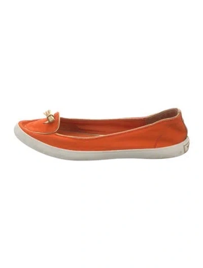 Pre-owned Tory Burch Canvas Bow Accents Ballet Flats In Multi
