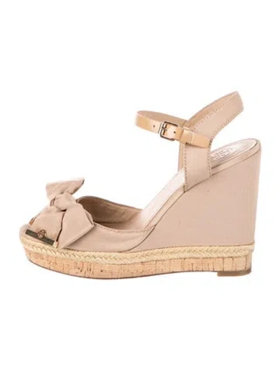 Pre-owned Tory Burch Canvas Bow Accents Espadrilles In Neutral