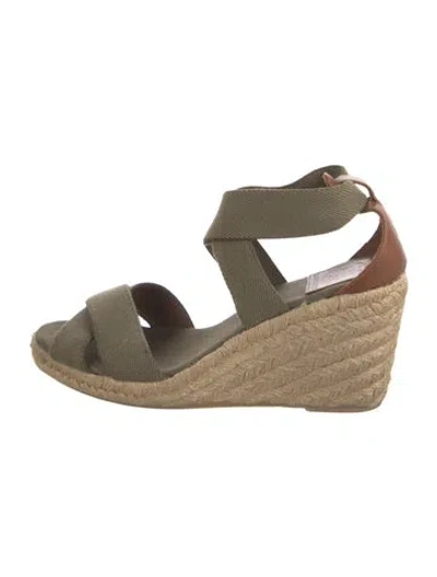 Pre-owned Tory Burch Canvas Braided Accents Espadrilles In Green/neutrals