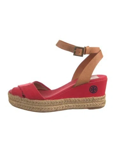 Pre-owned Tory Burch Canvas Braided Accents Espadrilles In Red