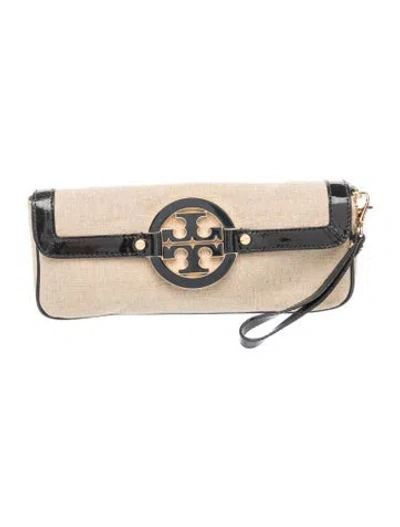Pre-owned Tory Burch Canvas Clutch In Green/neutrals