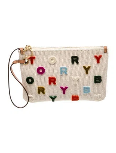 Pre-owned Tory Burch Canvas Clutch In Neutral