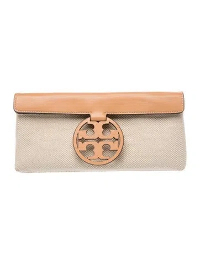 Pre-owned Tory Burch Canvas Clutch In Neutral