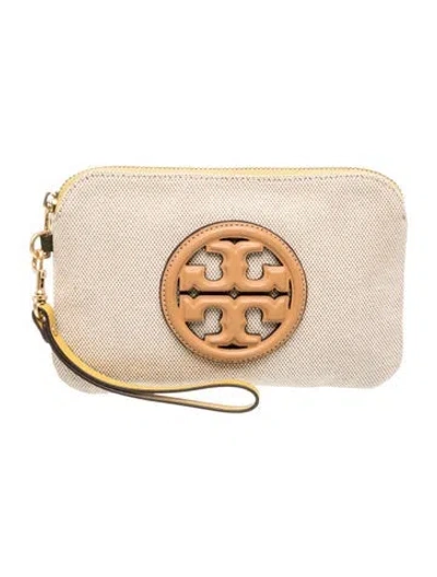 Pre-owned Tory Burch Canvas Clutch In Neutral
