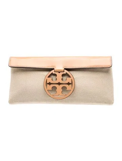 Pre-owned Tory Burch Canvas Clutch In Neutrals