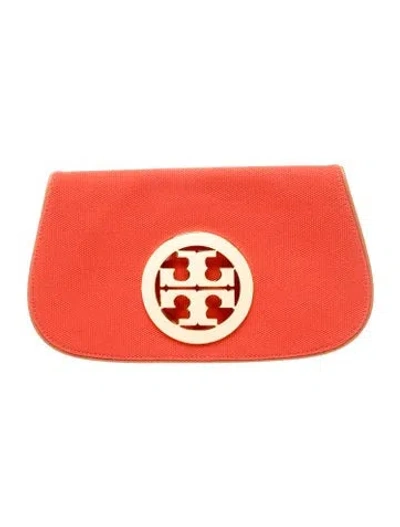 Pre-owned Tory Burch Canvas Clutch In Orange