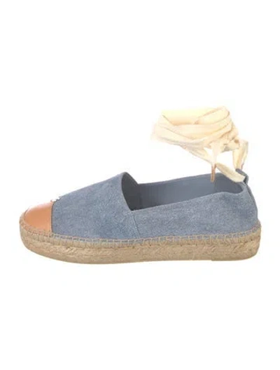 Pre-owned Tory Burch Canvas Colorblock Pattern Espadrilles In Blue