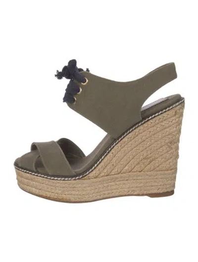 Pre-owned Tory Burch Canvas Colorblock Pattern Espadrilles In Green