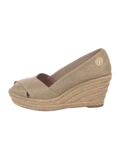 Pre-owned Tory Burch Canvas Colorblock Pattern Espadrilles In Neutral