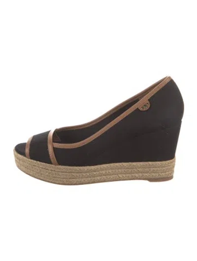 Pre-owned Tory Burch Canvas Colorblock Pattern Pumps In Black