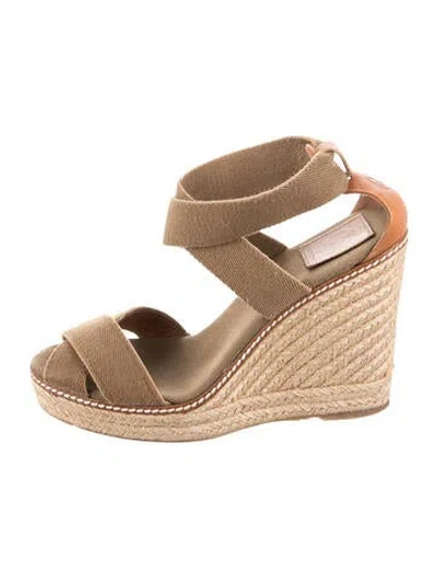 Pre-owned Tory Burch Canvas Colorblock Pattern Slingback Pumps In Brown