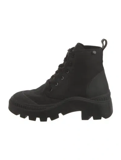 Pre-owned Tory Burch Canvas Combat Boots In Black
