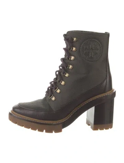 Pre-owned Tory Burch Canvas Combat Boots In Green