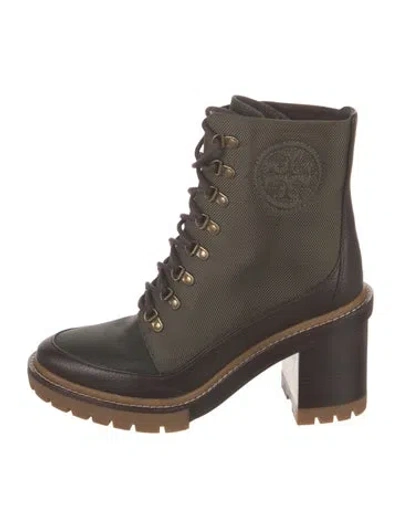 Pre-owned Tory Burch Canvas Combat Boots In Green