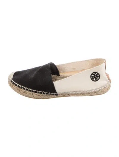 Pre-owned Tory Burch Canvas Embroidered Accent Espadrilles In Black/white