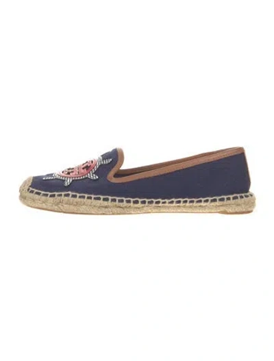 Pre-owned Tory Burch Canvas Embroidered Accent Espadrilles In Blue
