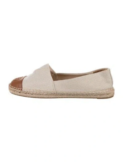 Pre-owned Tory Burch Canvas Embroidered Accent Espadrilles In Neutrals
