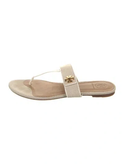 Pre-owned Tory Burch Canvas Flip Flops In White