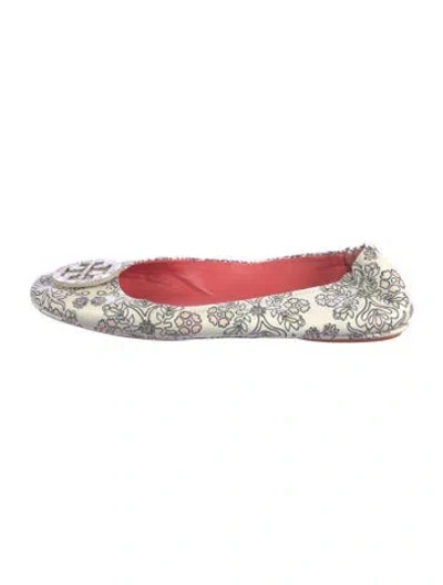 Pre-owned Tory Burch Canvas Floral Print Ballet Flats In White