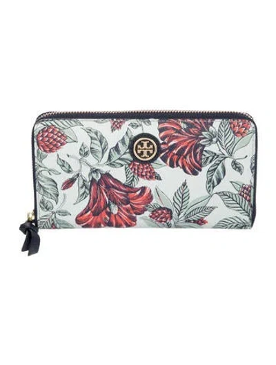 Pre-owned Tory Burch Canvas Floral Print Continental Wallet In Multi