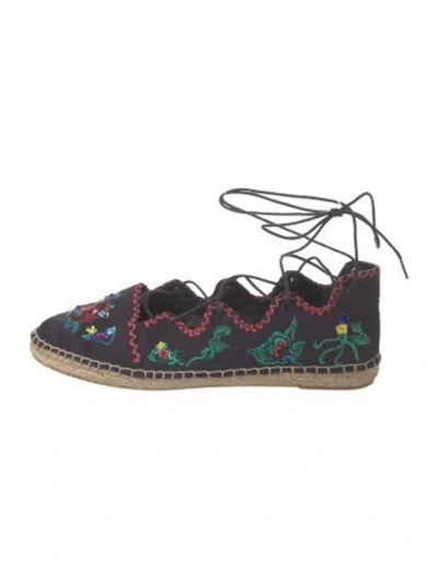 Pre-owned Tory Burch Canvas Floral Print Espadrilles In Blue