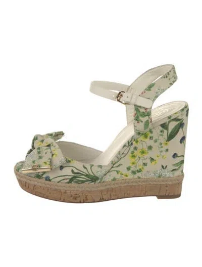 Pre-owned Tory Burch Canvas Floral Print Espadrilles In Neutral