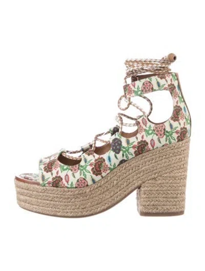 Pre-owned Tory Burch Canvas Floral Print Espadrilles In Neutrals